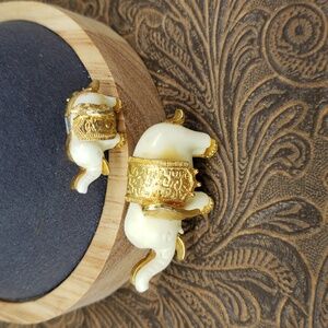 Vintage Elephant Ivory Color Gold Tone Accent Pins